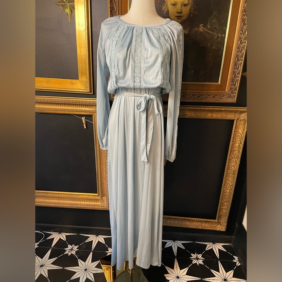 Montgomery Ward Dresses & Skirts - Vintage 70s Montgomery Ward Long Blue Dress with Lace S